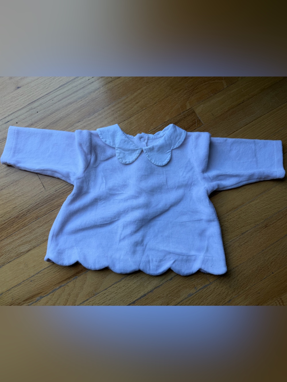Jacadi White Scalloped Collar Long Sleeve Velour Top
